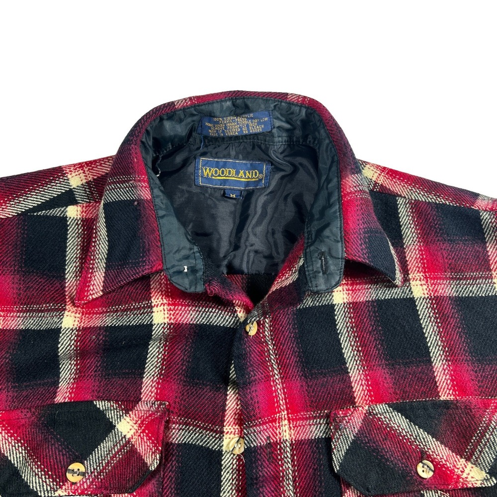 Vintage~WOODLAND~Men's Medium RED Buffalo Check Shirt~Virgin Acrylic